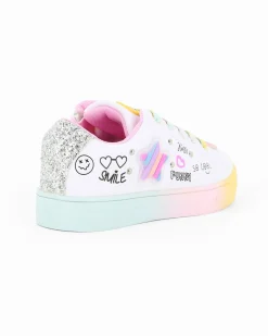 CANGURINO - Sneakers bianca da bambina con lacci multicolor e zip laterale, numerata 31/36