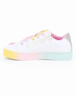 CANGURINO - Sneakers bianca da bambina con lacci multicolor e zip laterale, numerata 31/36