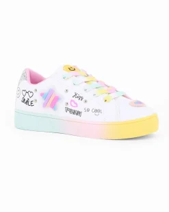 CANGURINO - Sneakers bianca da bambina con lacci multicolor e zip laterale, numerata 31/36
