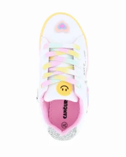 CANGURINO - Sneakers bianca da bambina con lacci multicolor e zip laterale, numerata 31/36