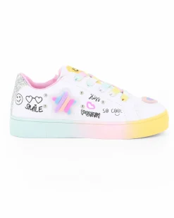 CANGURINO - Sneakers bianca da bambina con lacci multicolor e zip laterale, numerata 31/36