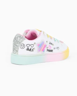 CANGURINO - Sneakers bianca da bimba con lacci multicolor e zip laterale, numerata 24/30