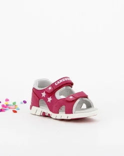 CANGURO - Sandalo da bimba fuxia e bianco con stelle e glitter  20/26