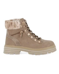 CANGURO - Scarponcino beige con lacci, pelliccetta e finta zip