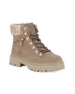 CANGURO - Scarponcino beige con lacci, pelliccetta e finta zip
