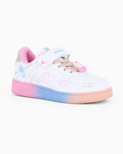 CANGURO - Sneakers bianca con fondo multicolor e strappo, numerata 31/36