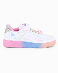 CANGURO - Sneakers bianca con fondo multicolor e strappo, numerata 31/36