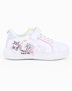CANGURO - Sneakers bianca da bambina con inserti glitter e strappo, numerata 31/36