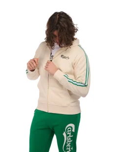CARLSBER - Felpa crema full zip con bande e cappuccio