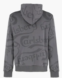 CARLSBERG - Felpa con cappuccio full zip nera all over da uomo