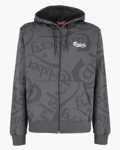 CARLSBERG - Felpa con cappuccio full zip nera all over da uomo