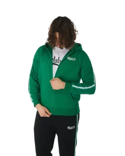 CARLSBERG - Felpa verde full zip con bande e cappuccio