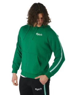 CARLSBERG - Felpa verde full zip con bande e cappuccio