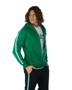 CARLSBERG - Felpa verde full zip con bande e cappuccio