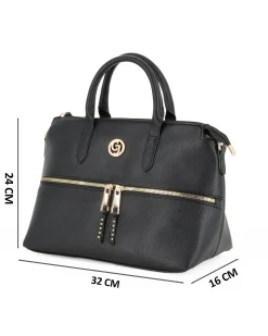 CARRERA - Borsa a due manici nera con logo e tasca frontale, tracolla removibile