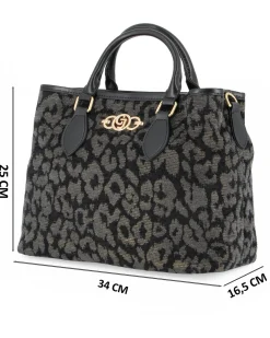 CARRERA - Borsa  due manici nera leopardata con logo frontale, tracolla removibile
