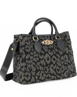 CARRERA - Borsa  due manici nera leopardata con logo frontale, tracolla removibile