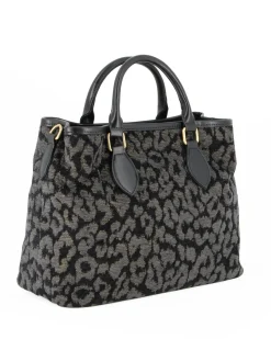 CARRERA - Borsa  due manici nera leopardata con logo frontale, tracolla removibile