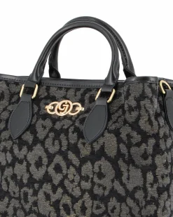 CARRERA - Borsa  due manici nera leopardata con logo frontale, tracolla removibile