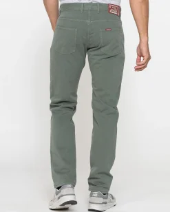 CARRERA - PANTALONE VERDE 5 TASCHE  SMERIGLIATO IN PESANTE GABARDINA DI COTONE