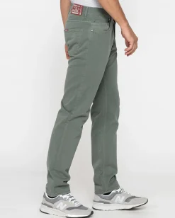 CARRERA - PANTALONE VERDE 5 TASCHE  SMERIGLIATO IN PESANTE GABARDINA DI COTONE