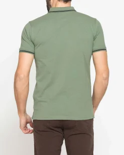 CARRERA - Polo manica corta basic in piquet di cotone verde oliva con bordino a contrasto