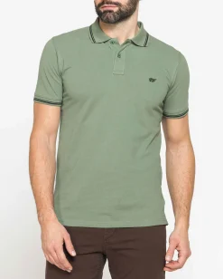 CARRERA - Polo manica corta basic in piquet di cotone verde oliva con bordino a contrasto