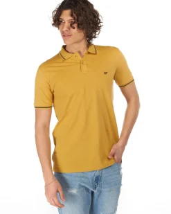 CARRERA - Polo manica corta basic in piquet di cotone ocra con bordino a contrasto