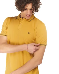 CARRERA - Polo manica corta basic in piquet di cotone ocra con bordino a contrasto