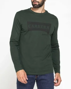 CARRERA - T-SHIRT VERDE GIROCOLLO MANICA LUNGA DA UOMO