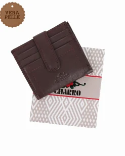CHARRO - Portacarte marrone in VERA PELLE da uomo con pattina