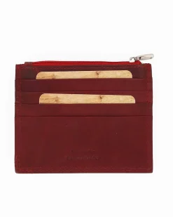 CHARRO - Portacarte rosso in VERA PELLE con ribaltina e tasca portaspicci