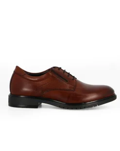 CLASS MAN - LINEA FLEX Scarpa marrone in VERA PELLE con lacci ed inserti elasticizzati