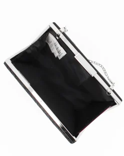 Clutch nera con strass e chiusura in metallo - DIVAS
