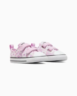 CONVERSE - Scarpa rosa in tela da bambino con dettagli floreali in rilievo, numerata 21/26 - CHUCK TAYLOR ALLA STAR OX