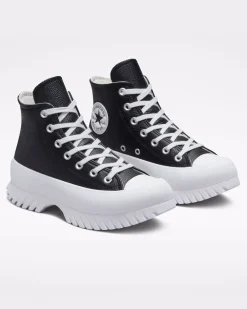 CONVERSE -Sneakers alta nera in VERA PELLE con suola alta e soletta comfort - CHUCK TAYLOR ALL STAR LUGGED 2.0 HI