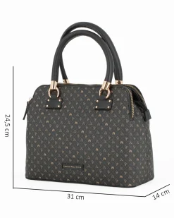 CORTINA POLO STYLE - Bauletto due manici nero/taupe loggato con tre scomparti principali, tracolla removibile