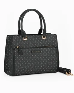 CORTINA POLO STYLE - Borsa due manici nera loggata con tasca frontale, tracolla removibile