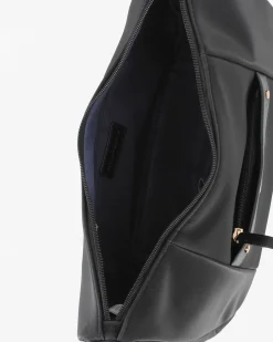 CORTINA POLO STYLE - Borsa mezzaluna nera con tasca frontale e dettaglio logo pendente