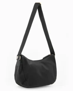 CORTINA POLO STYLE - Borsa mezzaluna nera con tasca frontale e dettaglio logo pendente
