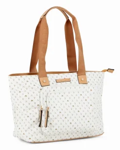 CORTINA POLO STYLE - Borsa shopping beige loggata con doppia tasca frontale