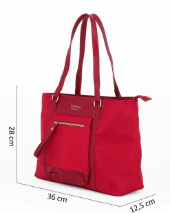 CORTINA POLO STYLE - Borsa shopping rubino con tasca frontale e tracolla removibile