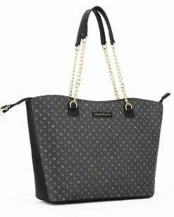CORTINA POLO STYLE - Borsa shopping nera loggata con manici a catena