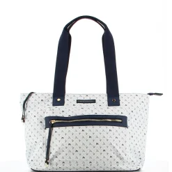 CORTINA POLO STYLE - Borsa shopping bianca loggata con zip frontale orizzontale