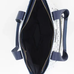 CORTINA POLO STYLE - Borsa shopping bianca loggata con zip frontale orizzontale