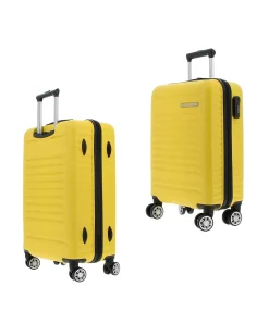COVERI COLLECTION - TROLLEY ABS GIALLO CON QUATTRO RUOTE DOPPIE E RIGHE ORIZZONTALI