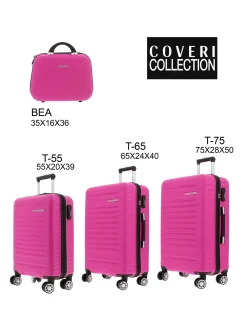 COVERI COLLECTION - TROLLEY ABS FUXIA CON QUATTRO RUOTE DOPPIE E RIGHE ORIZZONTALI