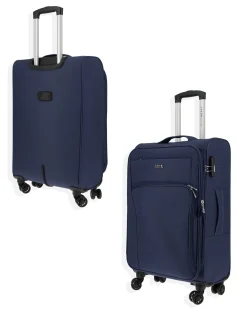 COVERI COLLECTION - TROLLEY BLU SCURO IN TESSUTO ESPANDIBILE CON DOPPIA TASCA FRONTALE