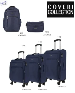 COVERI COLLECTION - TROLLEY BLU SCURO IN TESSUTO ESPANDIBILE CON DOPPIA TASCA FRONTALE