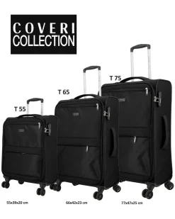COVERI COLLECTION - TROLLEY NERO IN TESSUTO CON DOPPIA TASCA FRONTALE  E 4 RUOTE